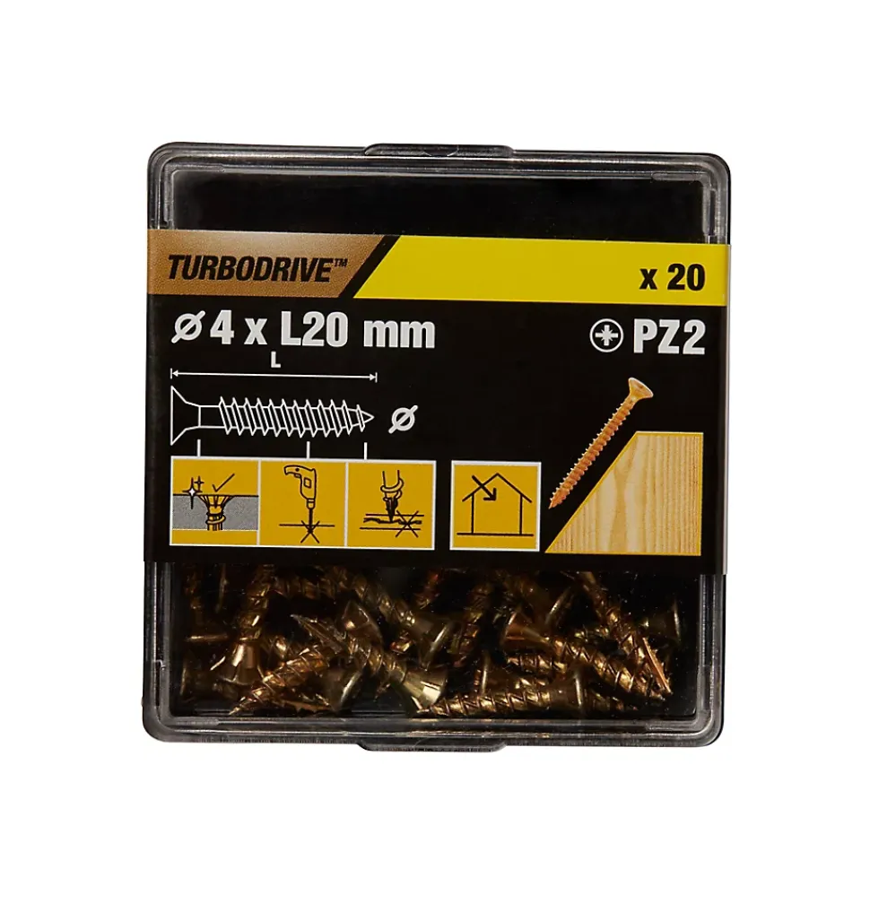Vis à bois Turbodrive Premium pozidriv zinguée jaune 4x20 mm - 20 pièces