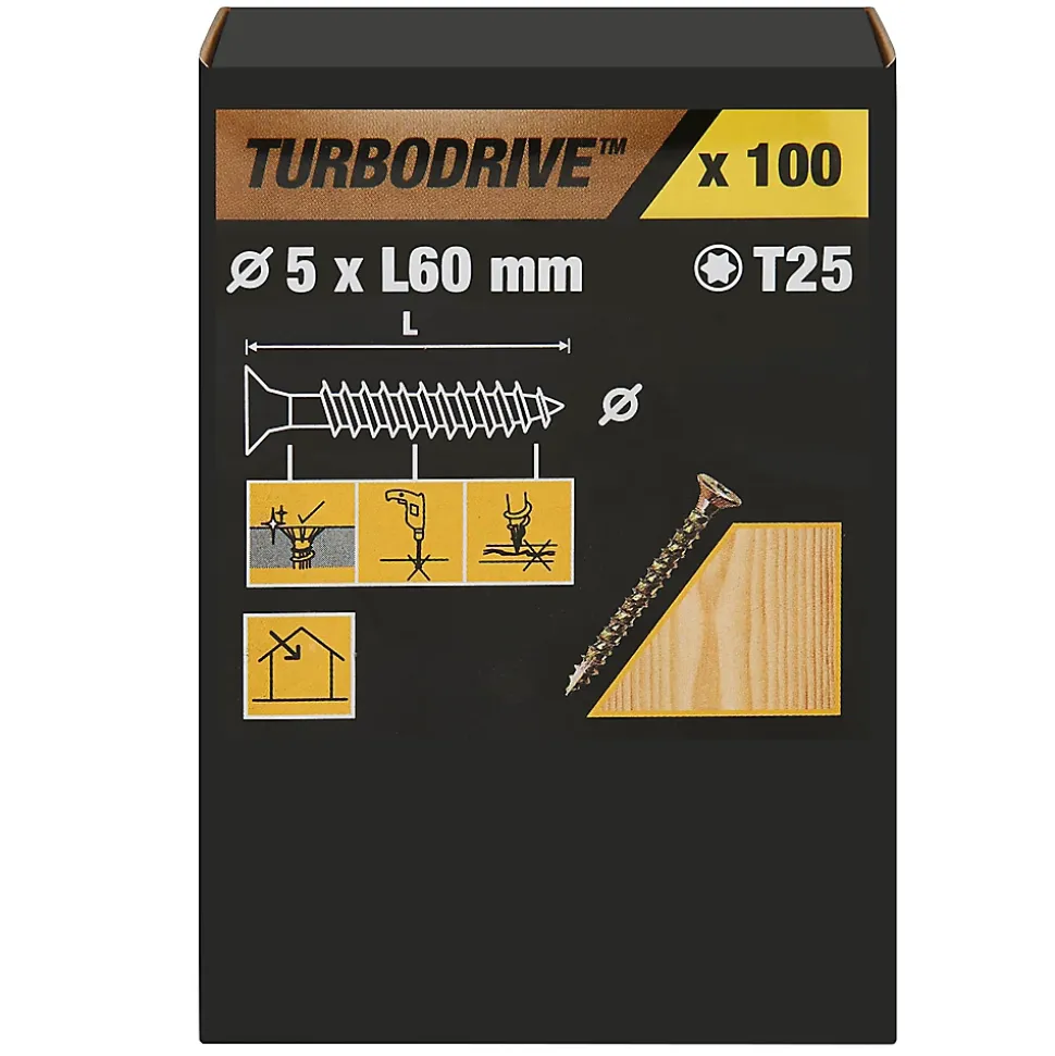 Vis à bois Turbodrive Premium torx zinguée jaune 5x60 mm - 100 pièces