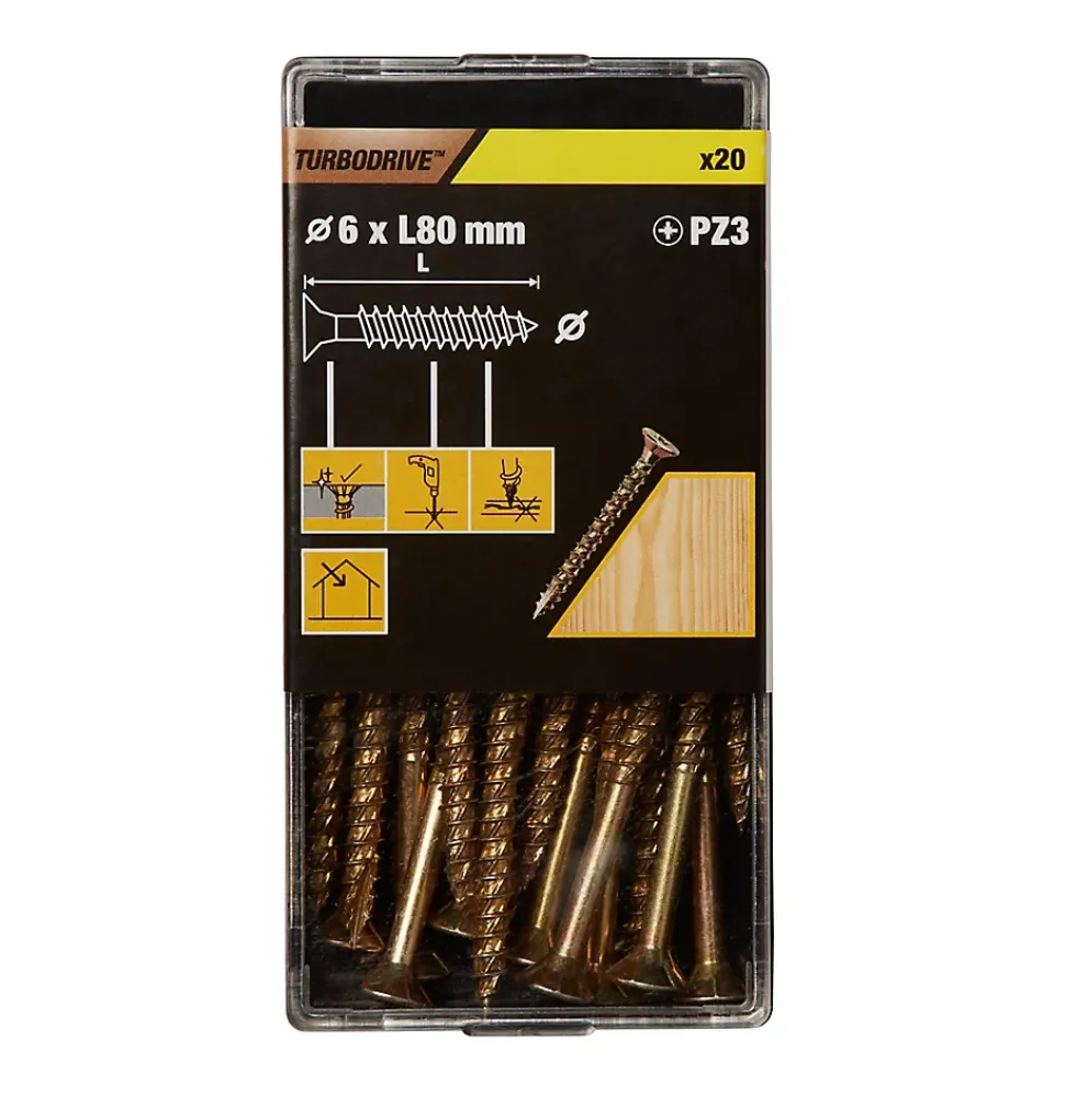 Vis à bois Turbodrive Premium pozidriv zinguée jaune 6x80 mm - 20 pièces