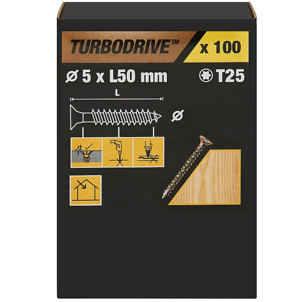 Vis à bois Turbodrive Premium torx zinguée jaune 5x50 mm - 100 pièces
