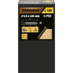 Vis à bois Turbodrive Premium pozidriv zinguée jaune 3.5x60 mm - 100 pièces