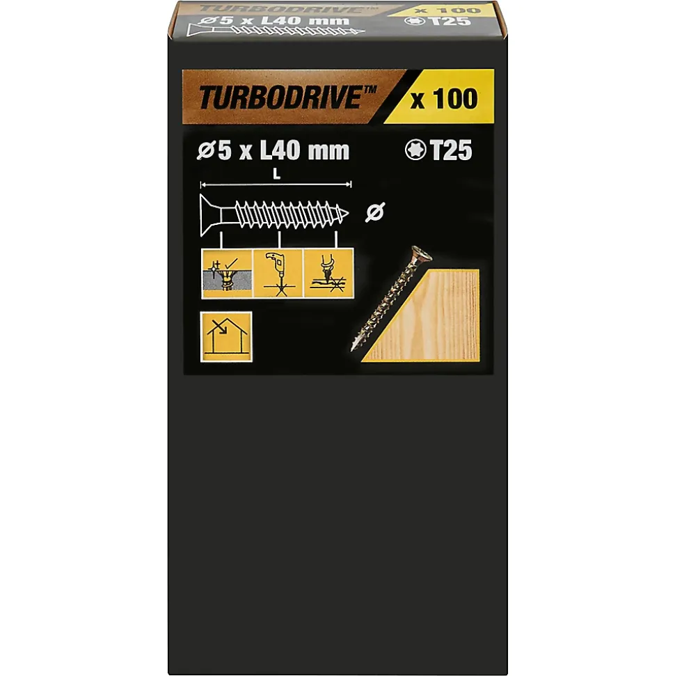 Vis à bois Turbodrive Premium torx zinguée jaune 5x40 mm - 100 pièces