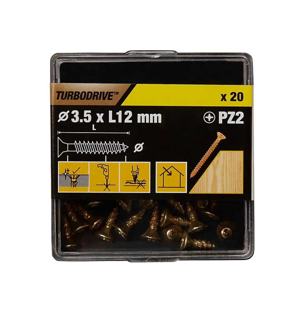 Vis à bois Turbodrive Premium pozidriv zinguée jaune 3.5x12 mm - 20 pièces