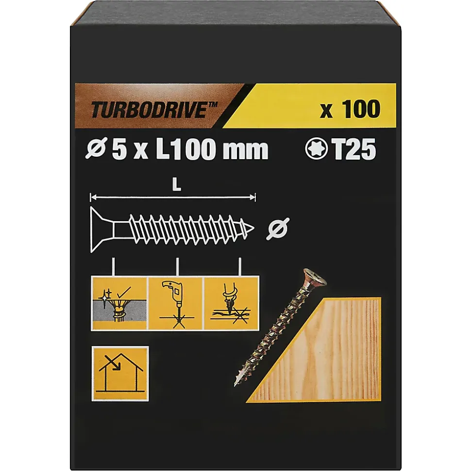 Vis à bois Turbodrive Premium torx zinguée jaune 5x100 mm - 100 pièces