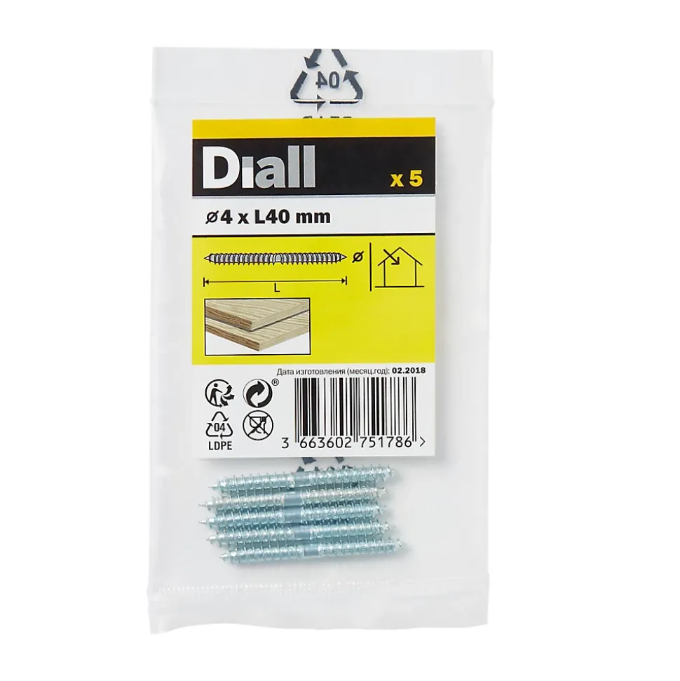 Vis à double filetage (bois/bois) 4x40 zingués mm - 5 pièces