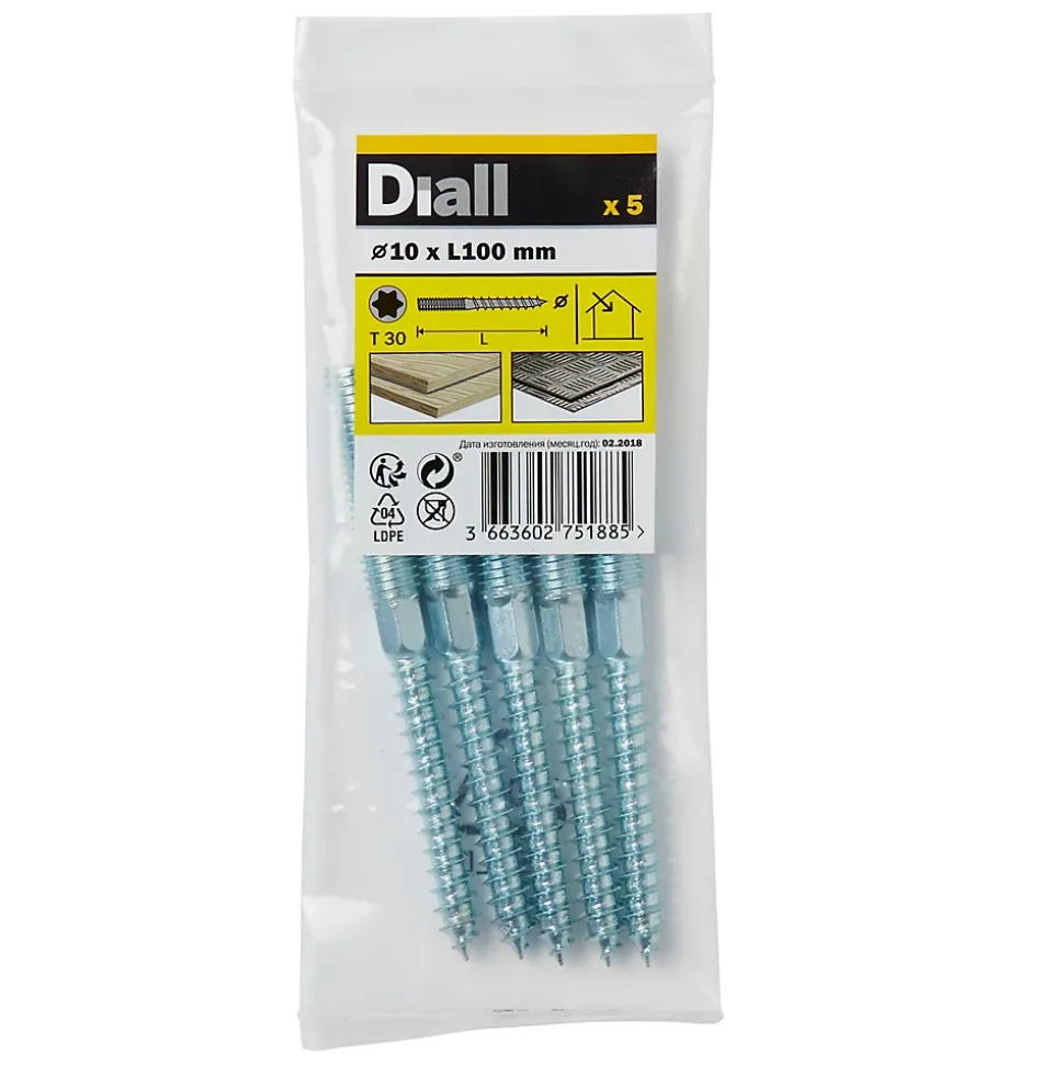 Vis à double filetage (métal/bois) 10x100 zingués mm - 5 pièces