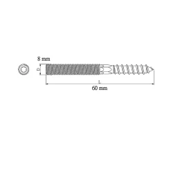 Vis à double filetage (métal/bois) 8x60 zingués mm - 5 pièces