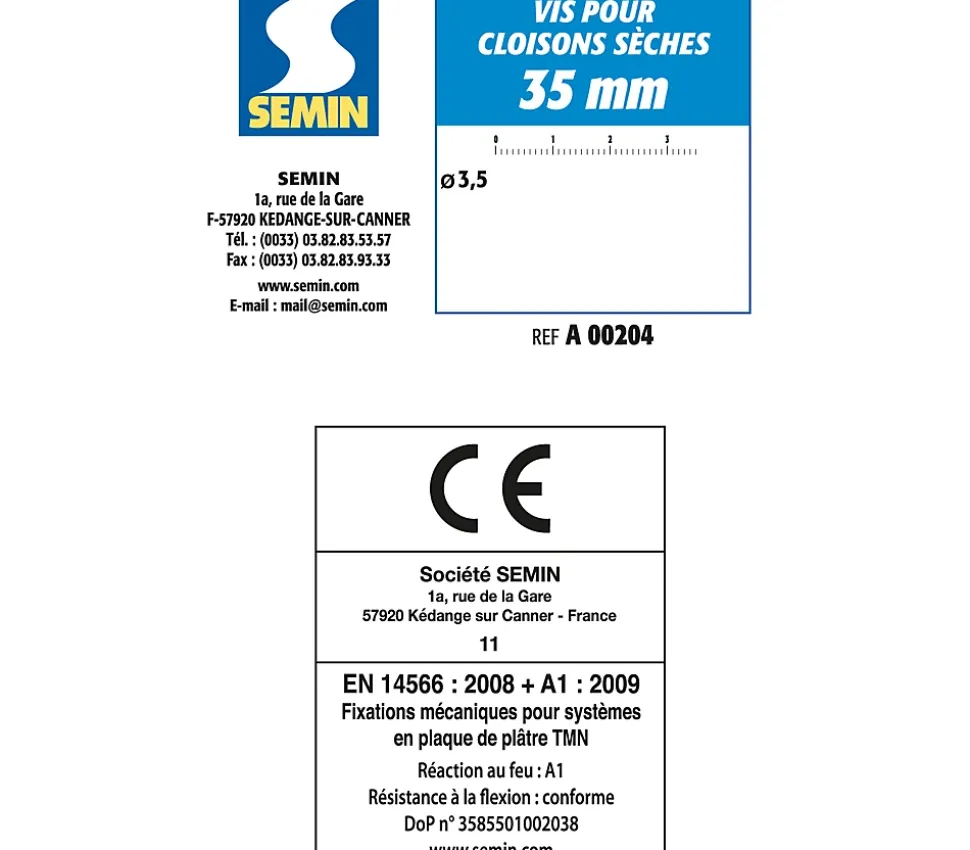 Vis Auto Perceuse 35 mm Semin - Fixation des Plaques de Plâtre sur l'Ossature - Intérieur - Boîte de 1000 Pièces (Lot de 5000)