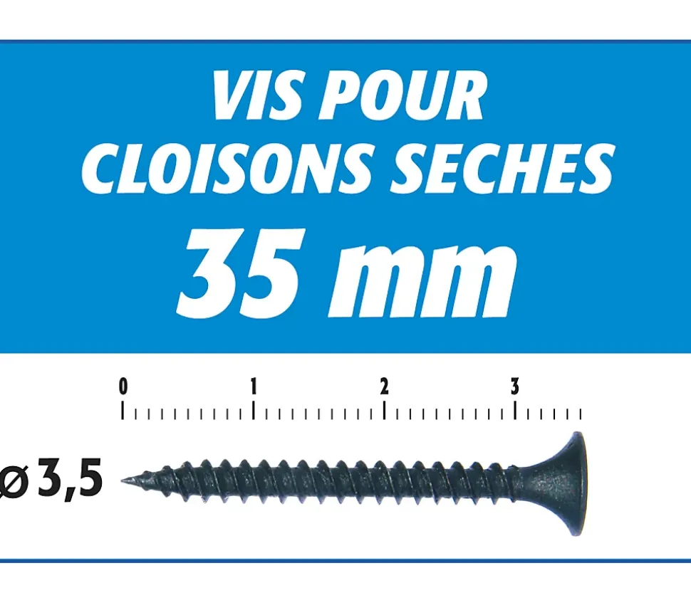 Vis Auto Perceuse 35 mm Semin - Fixation des Plaques de Plâtre sur l'Ossature - Intérieur - Boîte de 1000 Pièces (Lot de 3000)