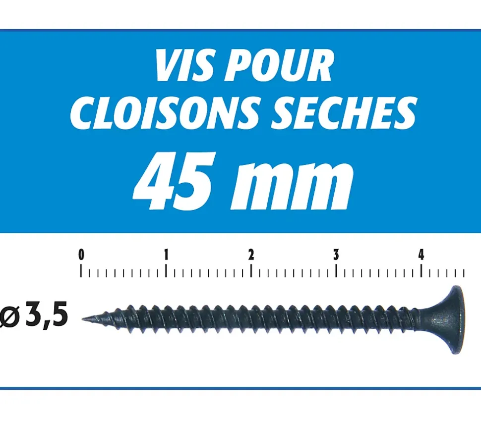 Vis Auto Perceuse 45 mm Semin - Fixation des Plaques de Plâtre sur l'Ossature - Intérieur - Boîte de 1000 Pièces