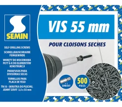 Vis Auto Perceuse 55 mm Semin - Fixation des Plaques de Plâtre sur l'Ossature - Intérieur - Boîte de 500 Pièces