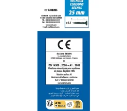 Vis Auto Perceuse 25 mm Semin - Fixation des Plaques de Plâtre sur l'Ossature - Intérieur - Boîte de 1000 Pièces