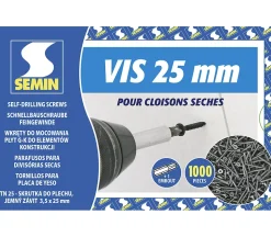 Vis Auto Perceuse 25 mm Semin - Fixation des Plaques de Plâtre sur l'Ossature - Intérieur - Boîte de 1000 Pièces (Lot de 3000)