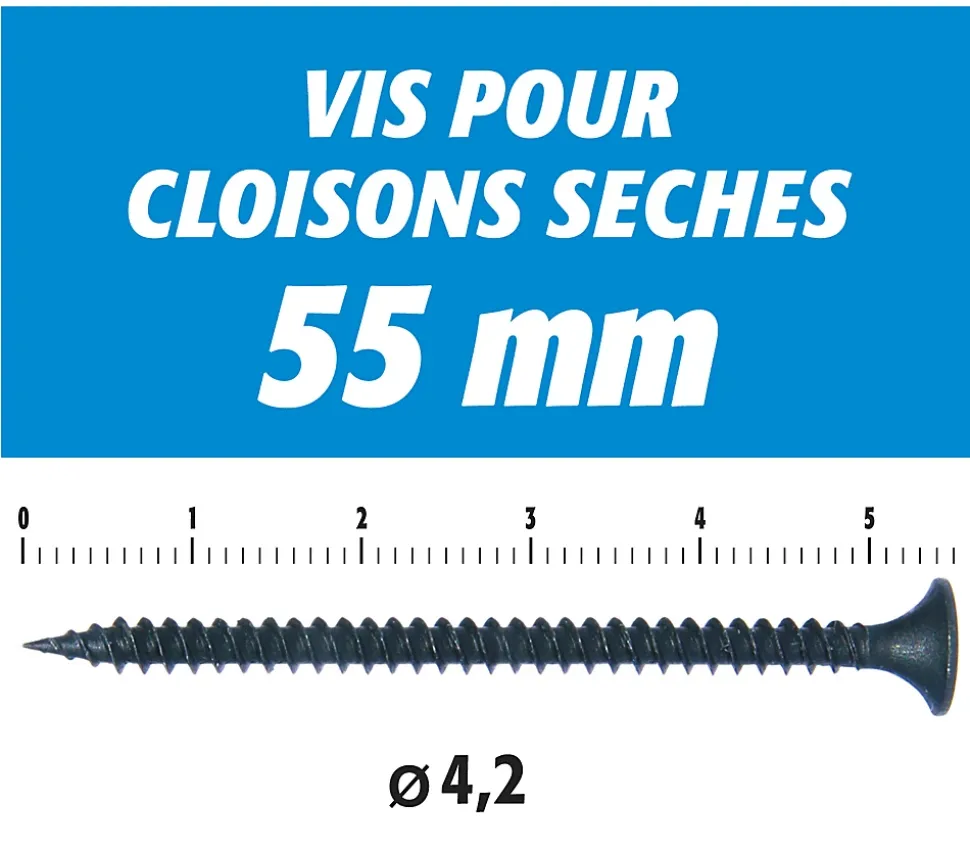 Vis Auto Perceuse 55 mm Semin - Fixation des Plaques de Plâtre sur l'Ossature - Intérieur - Boîte de 500 Pièces (Lot de 1000))