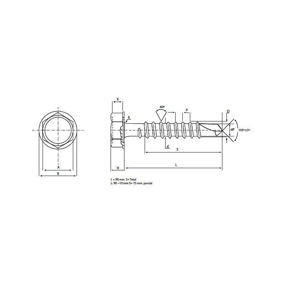 Vis auto-perceuse tête Hexagonale avec embase 6,3 x 25 mm (sachet de 200)