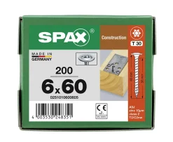 Vis de charpente tête ronde Spax Wirox 6 x 60 mm filetage total - 200 pièces