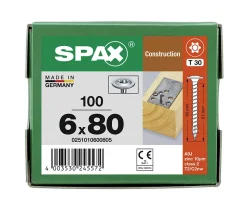 Vis de charpente tête ronde Spax Wirox 6 x 80 mm filetage total - 100 pièces