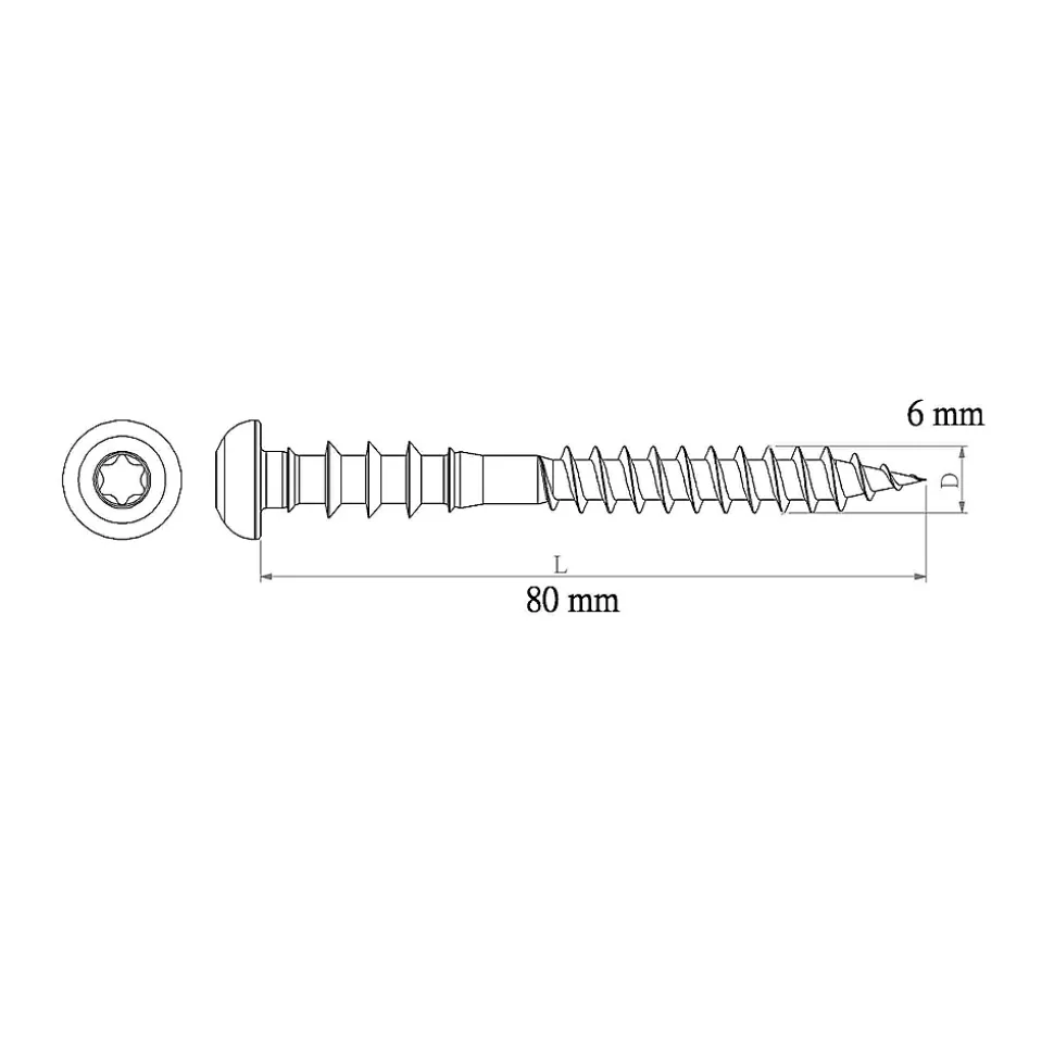 Vis de châssis PVC zinguée avec tête peinte en blanc, 6x80 mm - 6 pièces