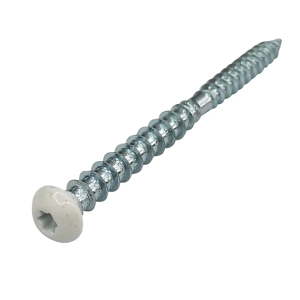 Vis de châssis PVC zinguée avec tête peinte en blanc, 6x80 mm - 6 pièces