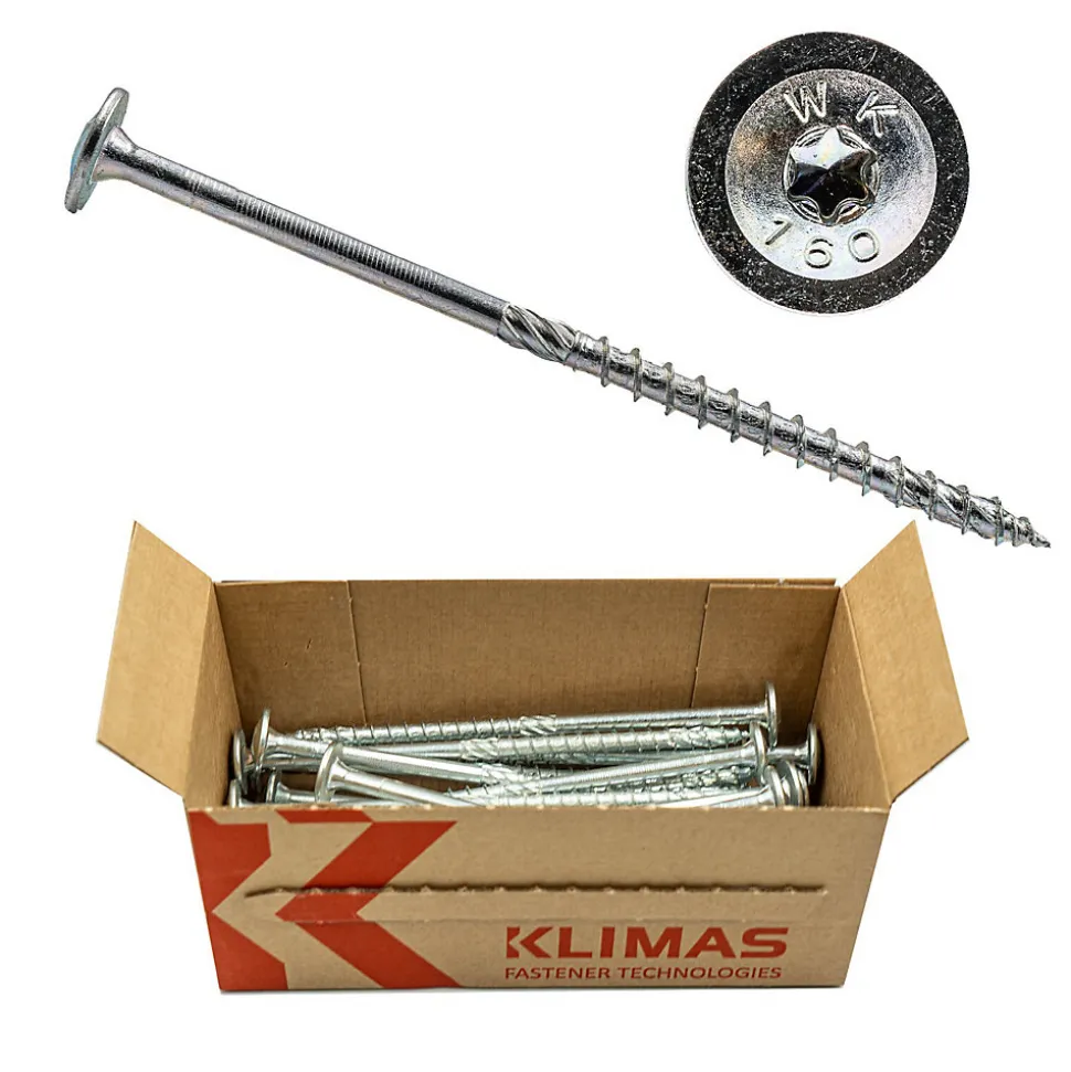 Vis de construction bois Klimas à tête large Torx zinguées blanches 6 x 160 mm 100 pcs
