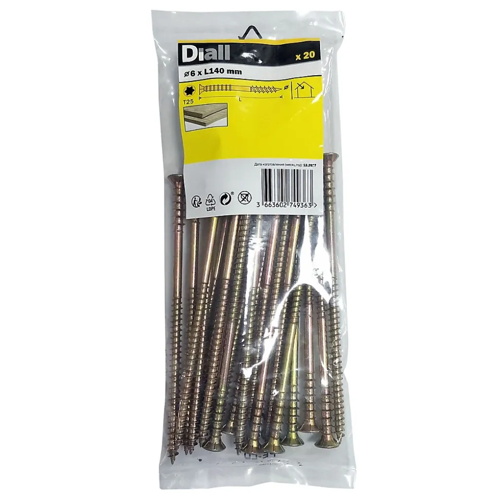 Vis de mise à niveau zinguée jaune 6x140 mm - 20 pièces