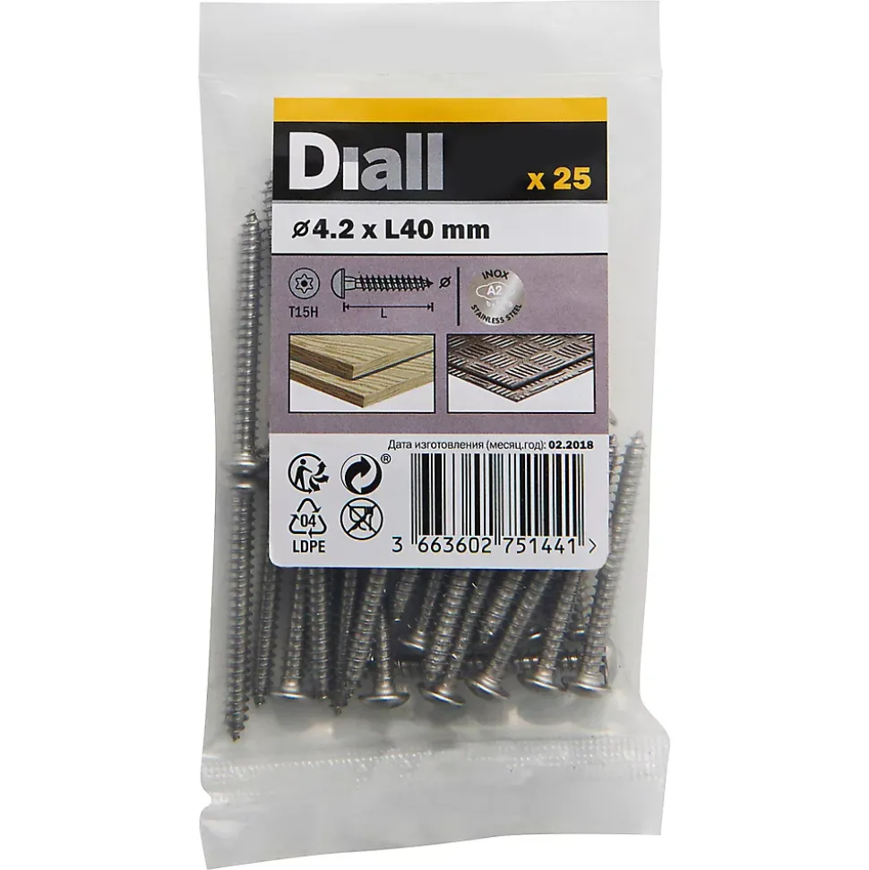 Vis de sécurité en acier inoxydable A2, 4,2x40 mm - 25 pièces