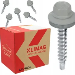 Vis de toiture Klimas WFD pour tôle trapézoïdale sur bois RAL 9006 Aluminium blanc 4,8x55 mm 200 pcs