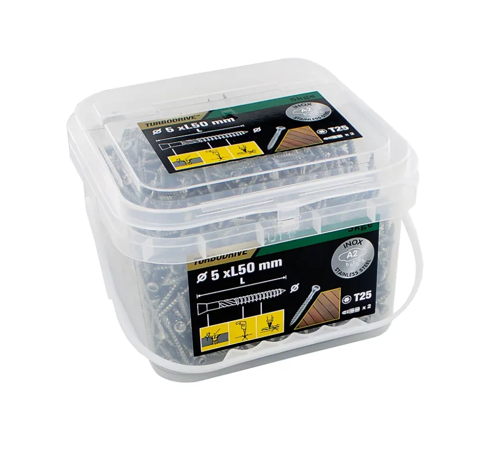 Vis pour terrasse Torx + 2 embouts acier inoxydable 5 x 50 mm, 1000 pièces