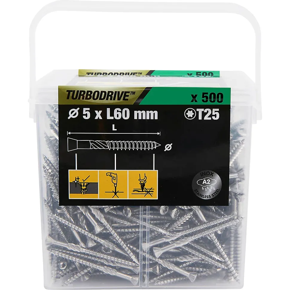 Vis pour terrasse Torx acier inoxydable A2 5 x 60 mm Turbodrive, 500 pièces