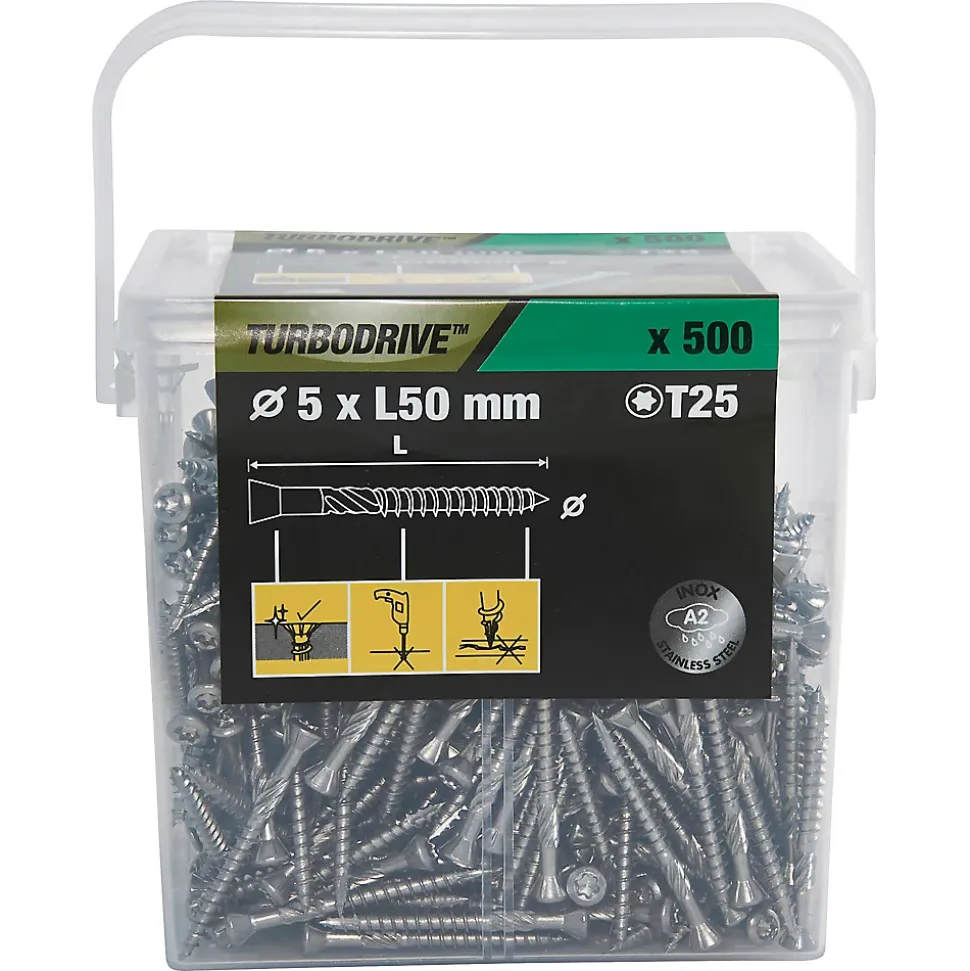 Vis pour terrasse Torx acier inoxydable A2 5 x 50 mm Turbodrive, 500 pièces