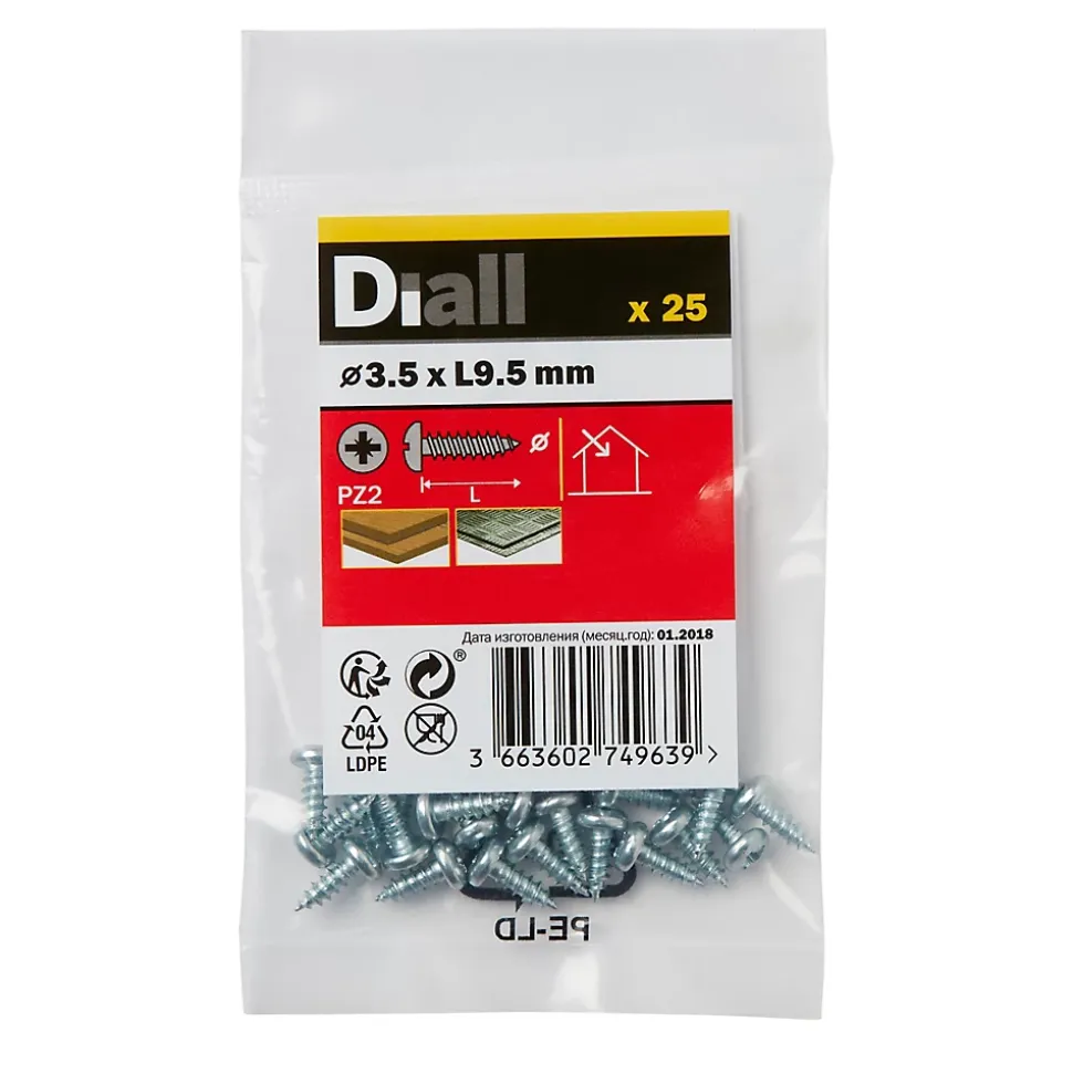 Vis zinguée autoperceuses à tête pozidriv 3,5x9,5 mm, 25 pièces