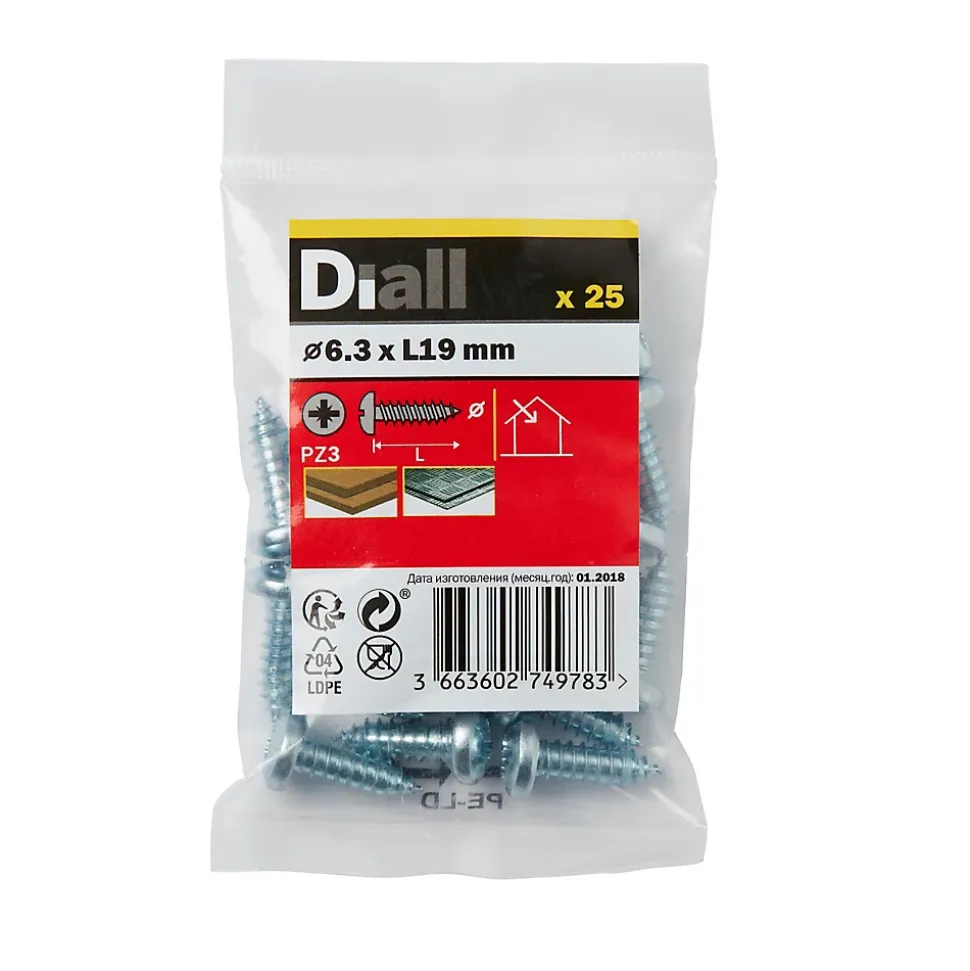 Vis zinguée autoperceuses à tête cylindrique, 6,3x19 mm - 25 pièces