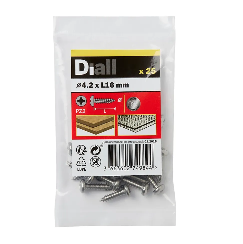 Vis zinguée autoperceuses à tête cylindrique acier inoxydable A2, 4,2x16 mm - 25 pièces
