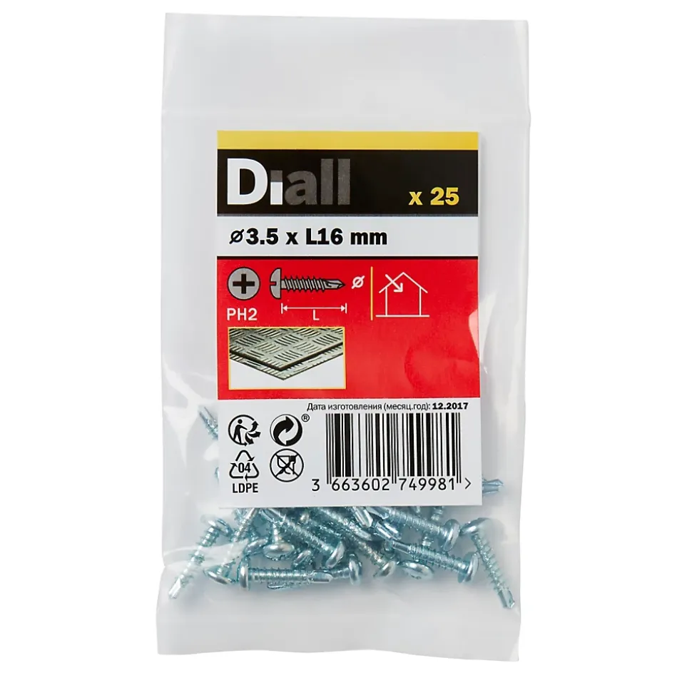 Vis zinguée autoperceuses à tête Philips 3,5x16 mm, 25 pièces