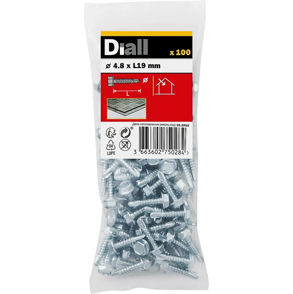 Vis zinguée autoperceuses à tête hexagonale, 4,8x19 mm - 100 pièces