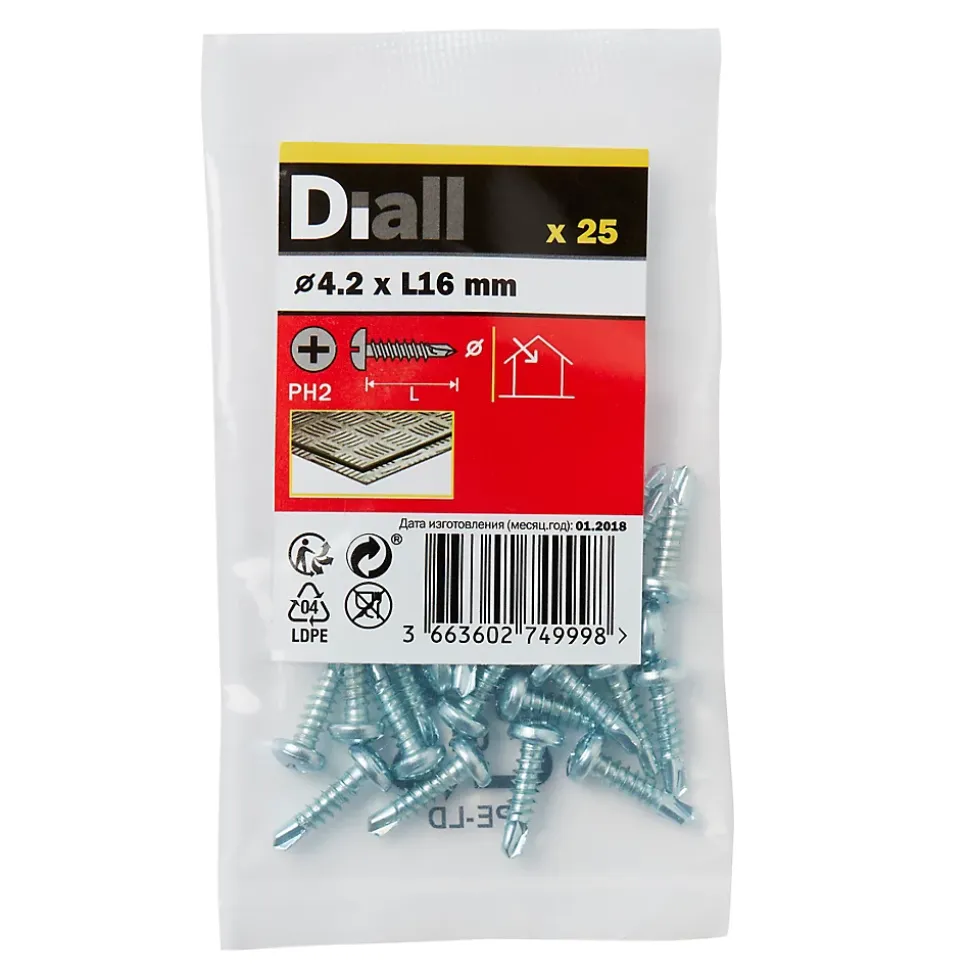 Vis zinguée autoperceuses à tête cylindrique, 4,2x16 mm - 25 pièces
