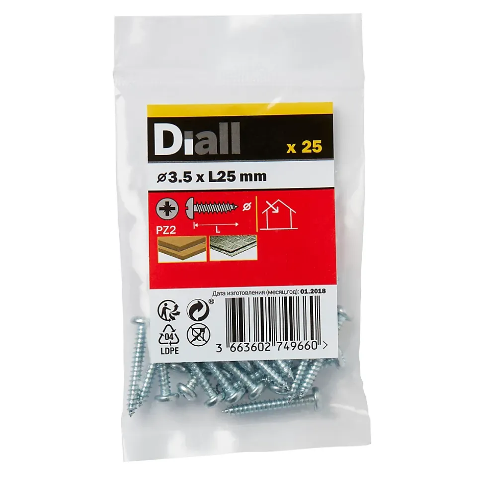 Vis zinguée autoperceuses à tête cylindrique, 3,5x25 mm - 25 pièces