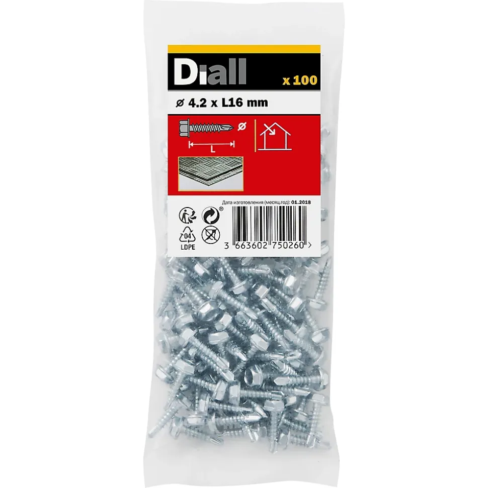 Vis zinguée autoperceuses à tête hexagonale, 4,2x16 mm - 100 pièces