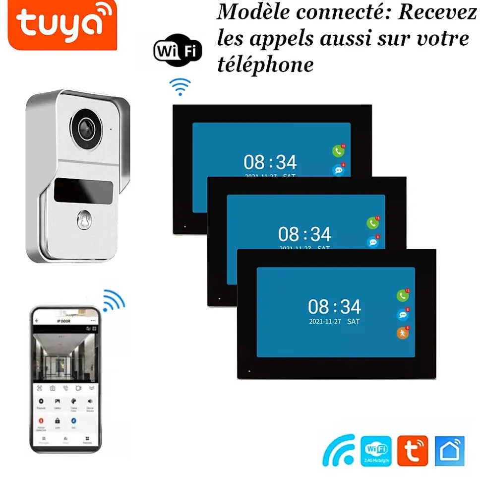 Visiophone connecté wifi pour maison à étages avec 3 écrans