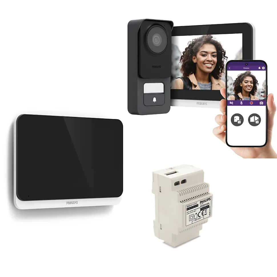 Visiophone filaire et connecté 3K Philips WelcomeEye Connect 3 avec écran supplémentaire et transformateur