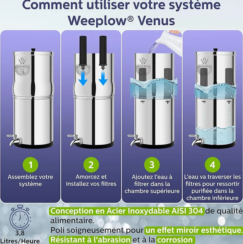 Weeplow(r) Earth 8.5L Édition Essentielle - système de filtration par gravité pour eau potable