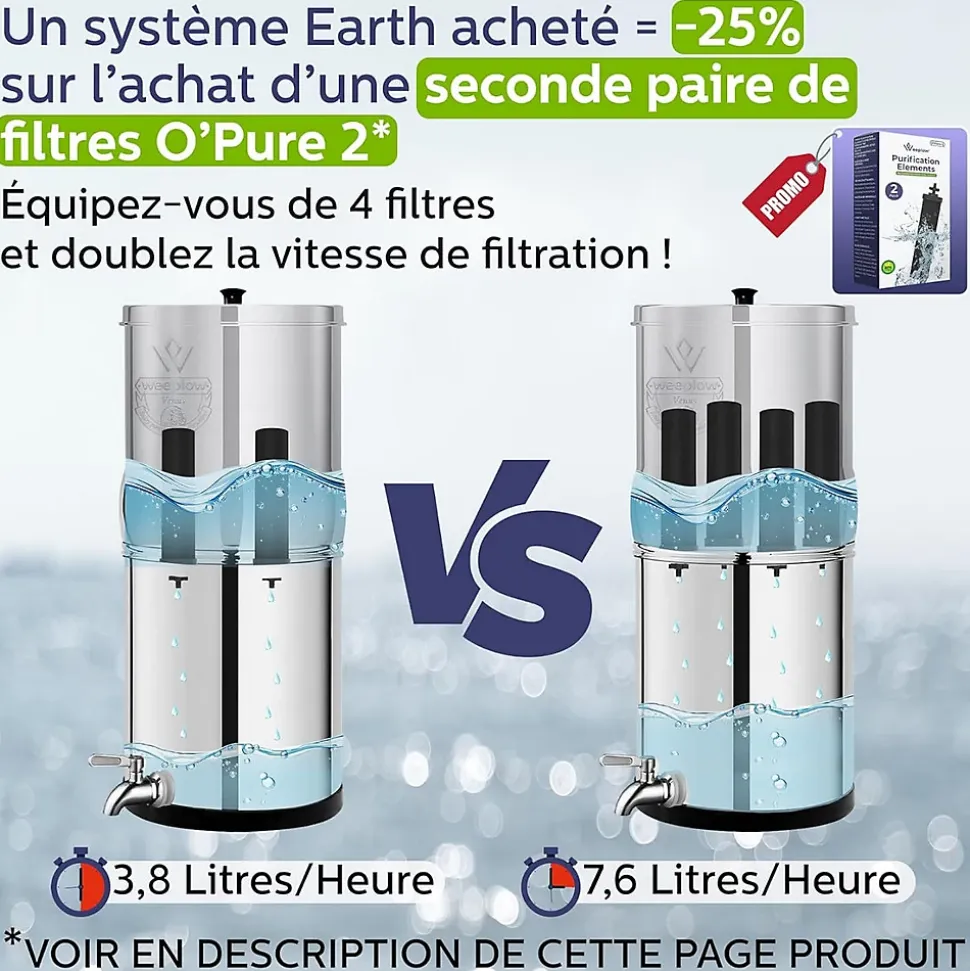 Weeplow(r) Earth 8.5L Édition Essentielle - système de filtration par gravité pour eau potable