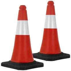 2x Cône de signalisation routière rouge/blanc en PVC 51cm bandes réfléchissantes