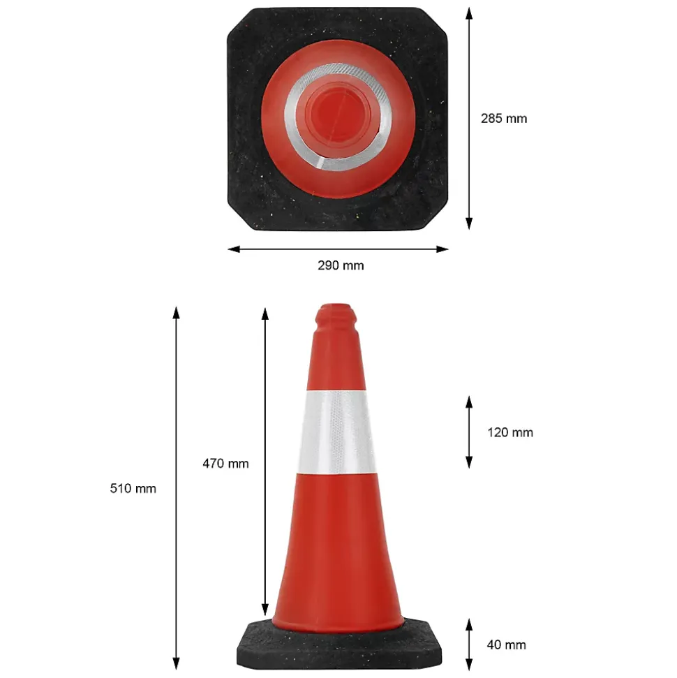 4x Cône de signalisation routière rouge/blanc en PVC 51cm bandes réfléchissantes