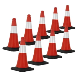 9x Cône de signalisation routière rouge/blanc en PVC 51cm bandes réfléchissantes