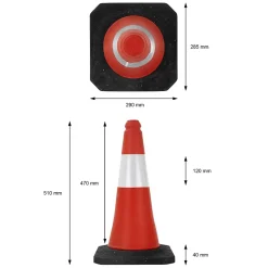 1x Cône de signalisation routière rouge/blanc en PVC 51cm bandes réfléchissantes