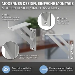 4x Equerres Etagere mural support d'angle en aluminium argent