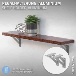 4x Equerres Etagere mural support d'angle en aluminium argent