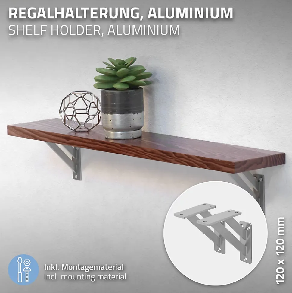 4x Equerres Etagere mural support d'angle en aluminium argent