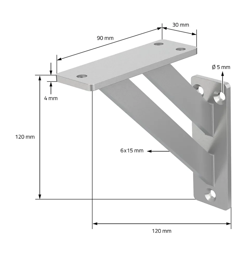4x Equerres Etagere mural support d'angle en aluminium argent